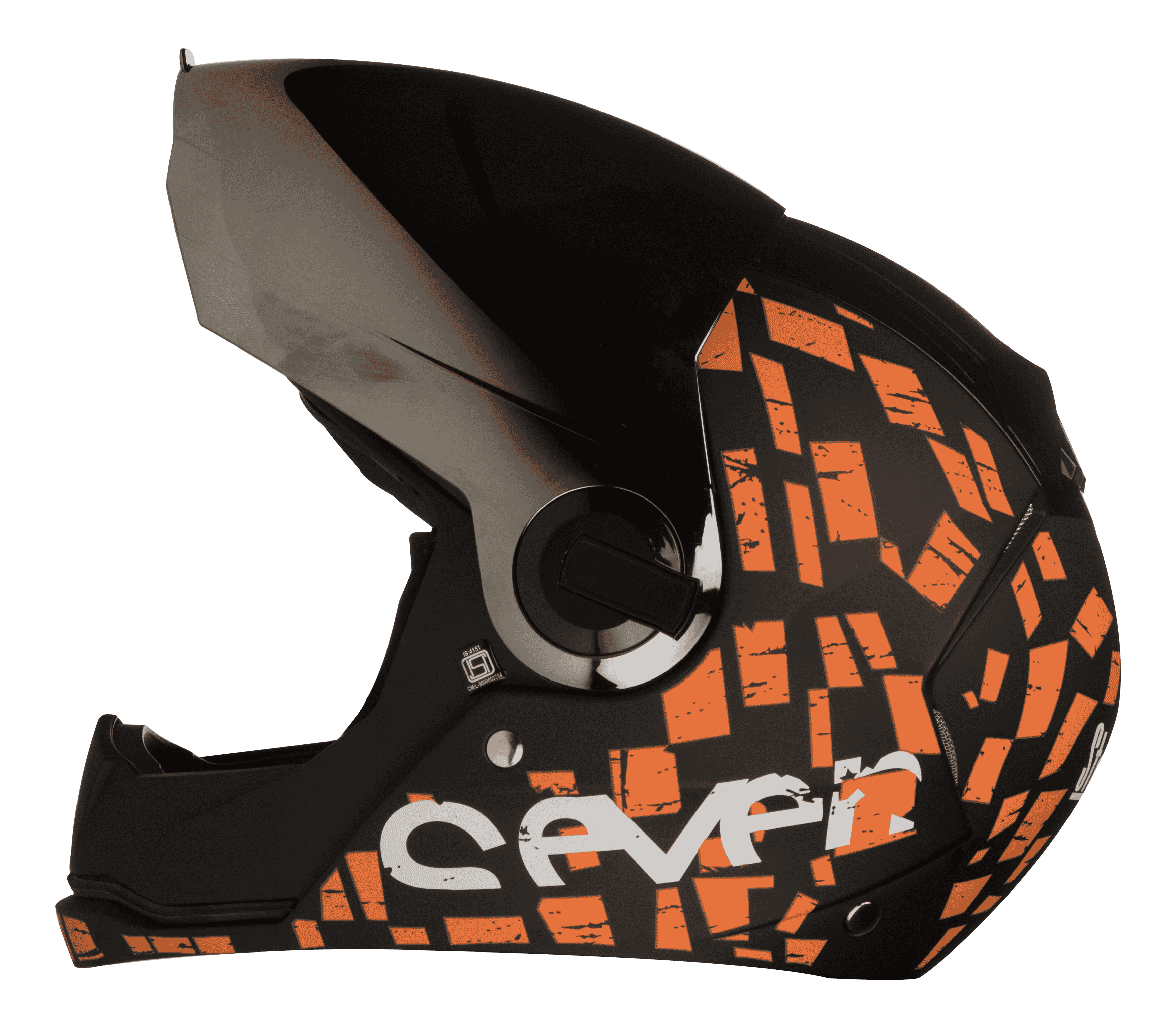 SBA-2 Seven Mat Black With Orange ( Fitted With Clear Visor  Extra Silver Chrome Visor Free)